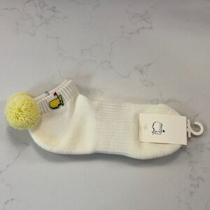 Women’s Masters Pom Pom Ankle Socks in White with Yellow Accent
